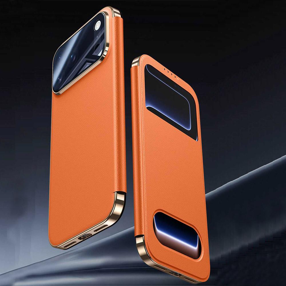 Оригинальный кожаный чехол для iPhone 17 Pro Max, чехол-книжка с магнитным окошком для просмотра для iPhone17 17Pro, чехол-книжка с защитой для объектива