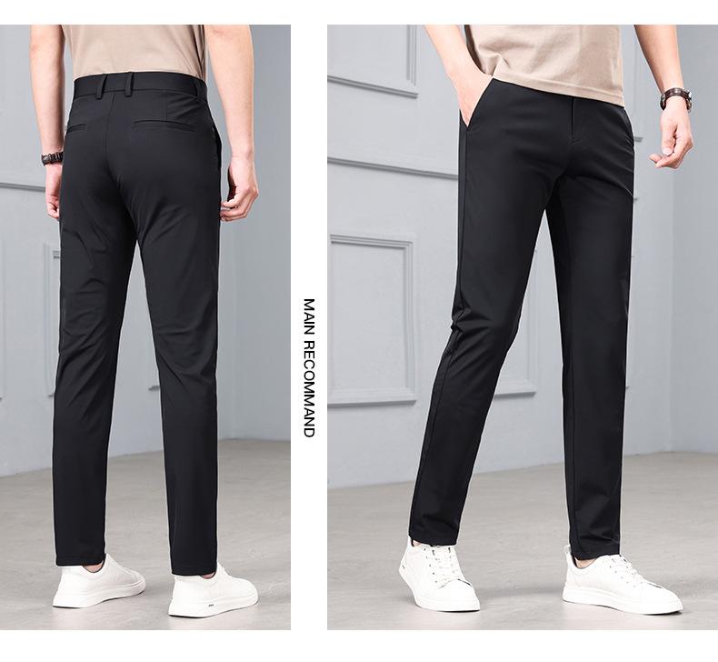 Men's High-Elastic Ice Silk Straight-Leg Fashion Trousers - Casual Business Wear