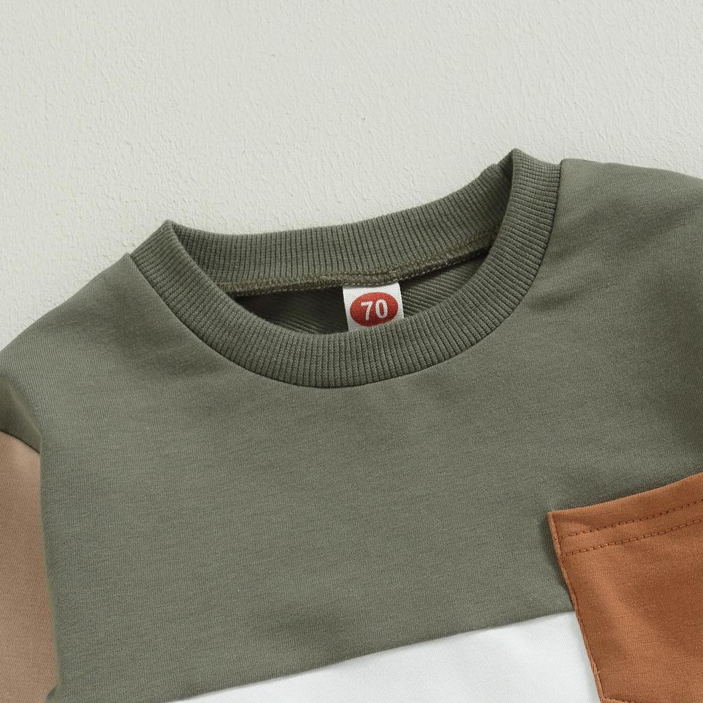 Baby Boy 2 Piece Tracksuit 6M 12M 18M 24M 3Y Contrast Color Long Sleeve Sweatshirt and Elastic Pants for Toddler Fall Outfits