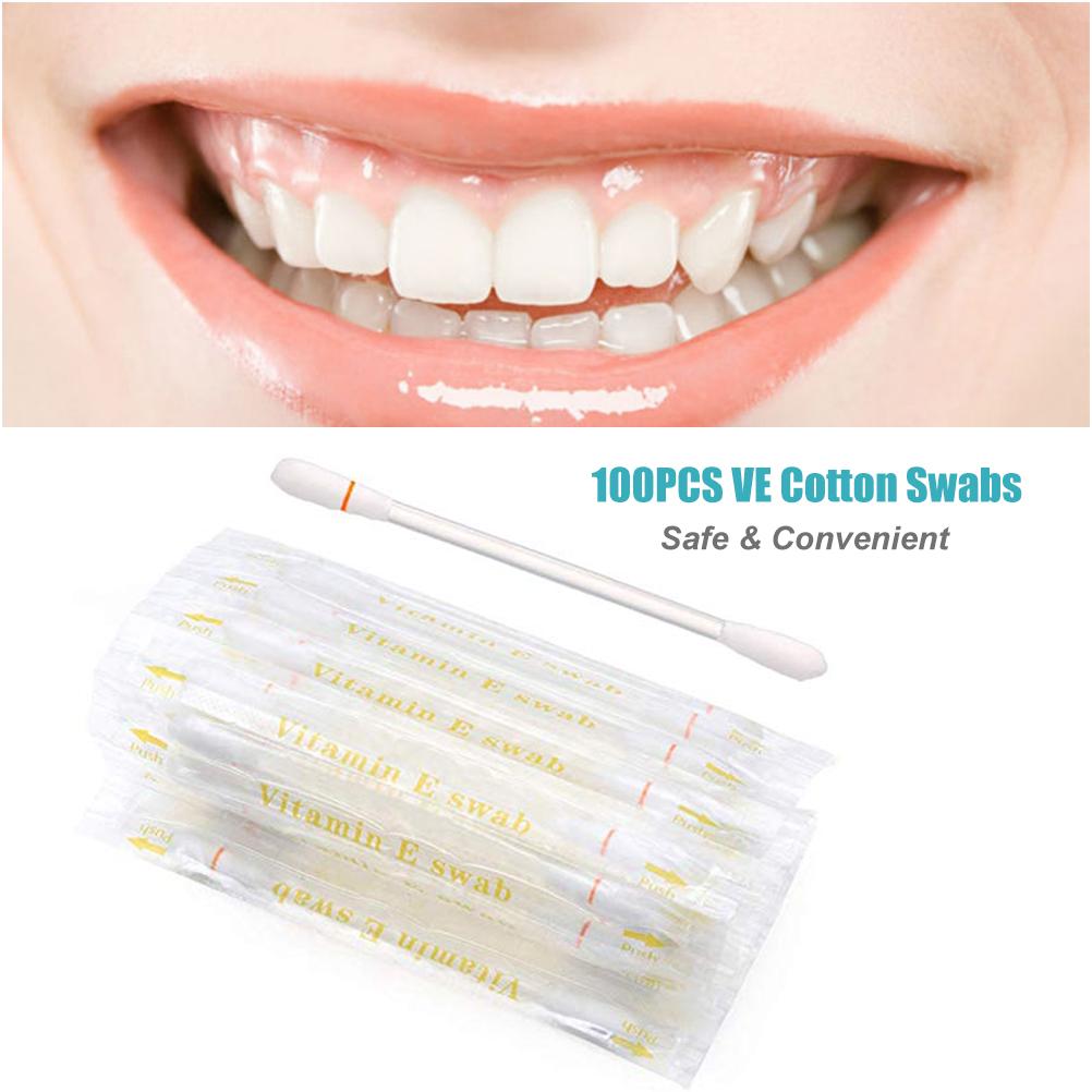 100Pcs Vitamin E Oil Swabs Stick Disposable VE Cotton Swab Lip Gum Anti Dry Moisturizing Cotton