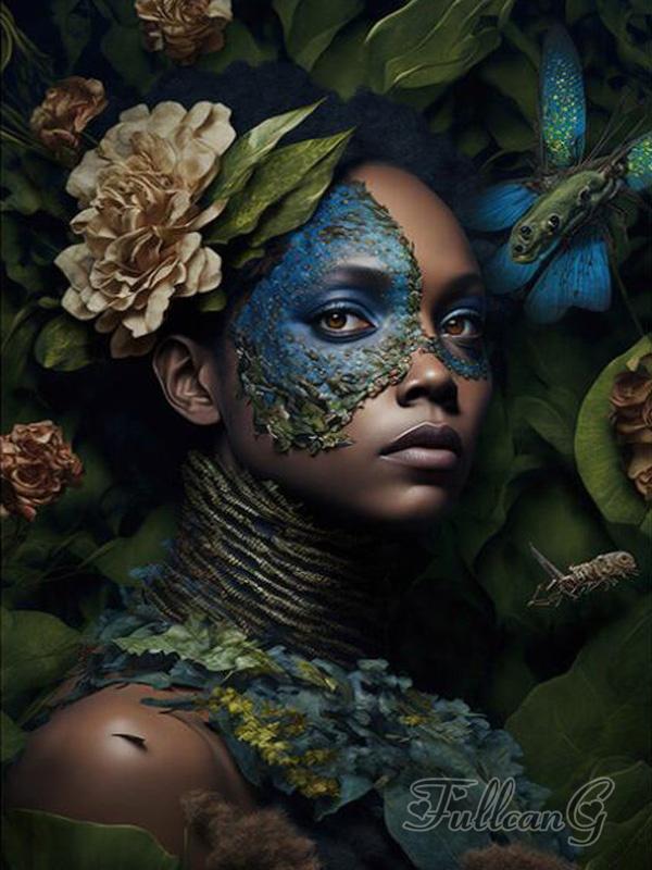 Diy Алмазная картина Новые поступления Африканская женщина Цветы Полный квадратный круглый дрель Стразы Вышивка Мозаика Черная девушка Наборы для вышивки крестом AA4502