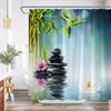 Шторка для душа Zen SPA Японский Сад Зеленый Цветок Лотоса Черные Каменные Листья Вода Медитация Летний Природный Пейзаж Ткань