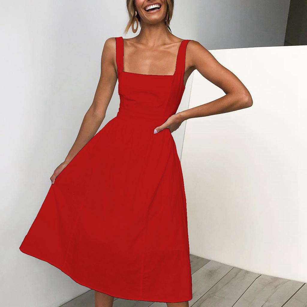 Женское винтажное однотонное платье миди без рукавов, платье принцессы