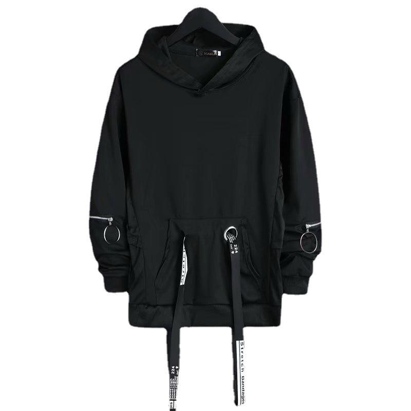 Men's 2021 Autumn Korean Style Hooded Hip-Hop Sweatshirt with Zipper and Ribbon Detailing