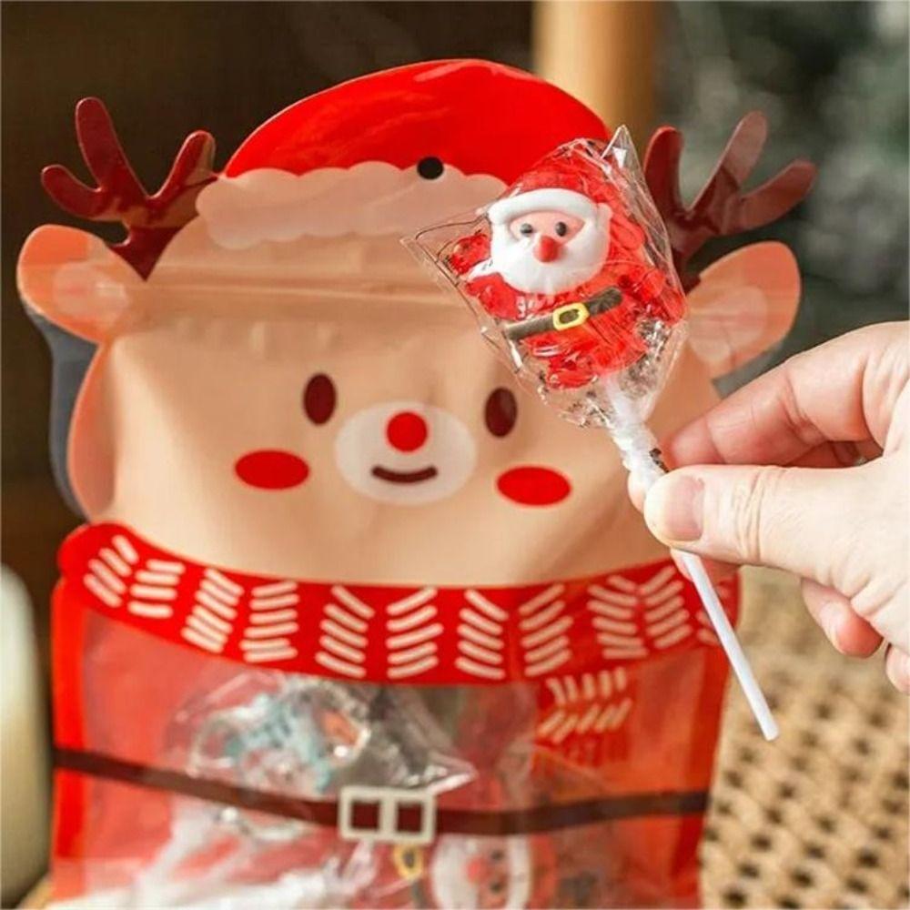 10pcs Elk Christmas Tree Shaped Christmas Gift Bags Plastic Candy Pouches  Weddding Gifts