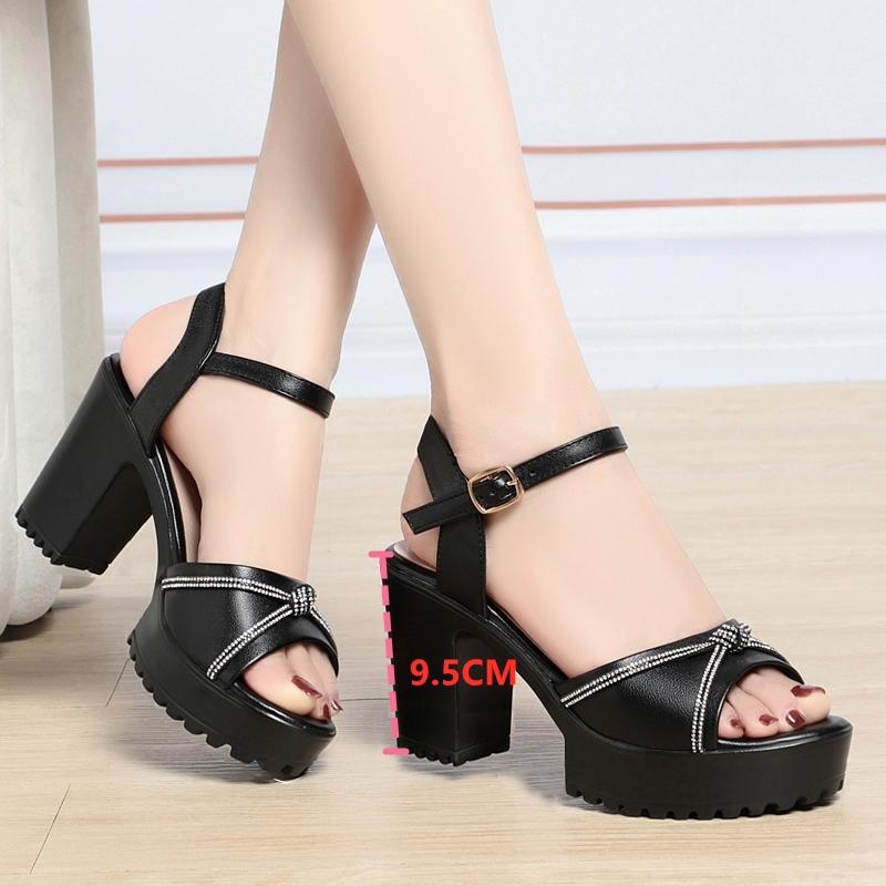 Модные женские сандалии AIYUQI на высоком каблуке 2025 Новые из натуральной кожи Модные женские сандалии Большого размера Летние сандалии со стразами Женские