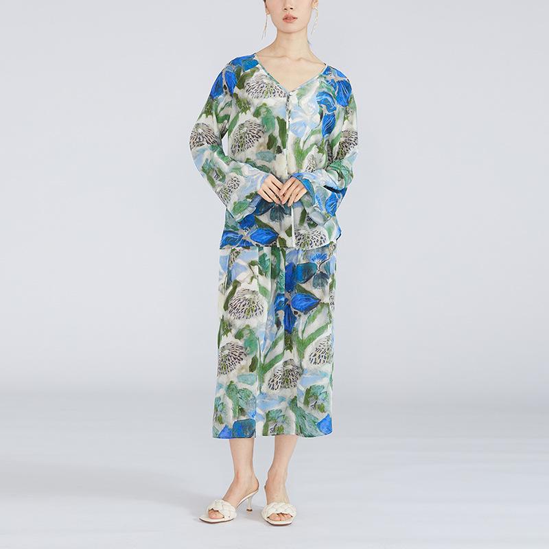 Женская блузка из набивного шелка тутового дерева, крепдешина, для пляжа, топ для отпуска, весенний наряд