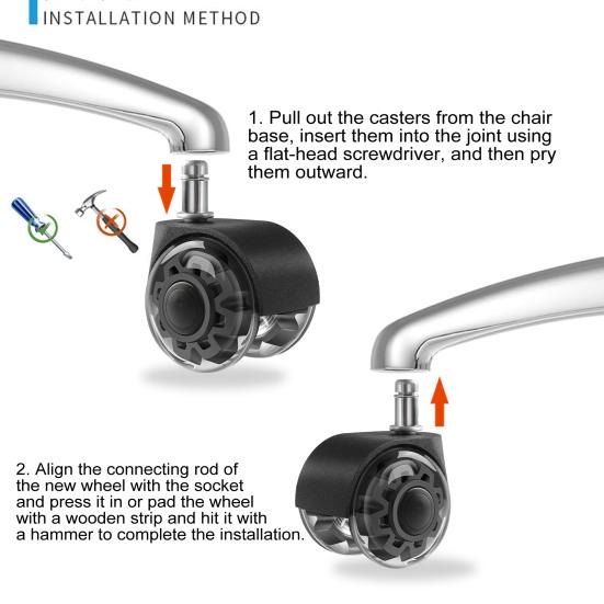 2-дюймовое прозрачное колесо для офисного кресла, прочное, универсальное, тихое, для полов из твердой древесины, ковер, компьютерный игровой стол, роликовое кресло, замена роликов