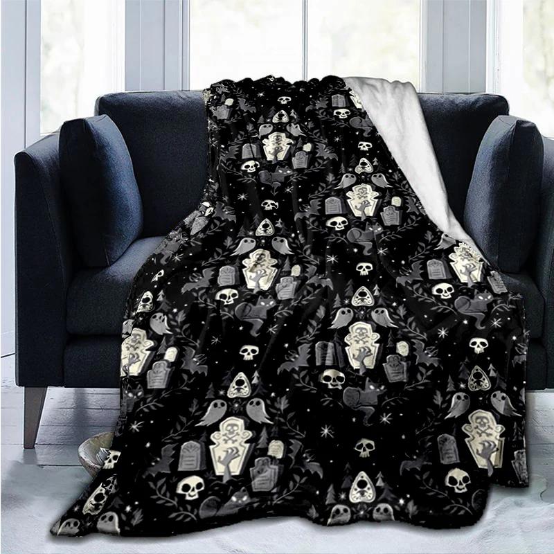 Halloween Pumpkin&horror Ghost Printed Blanket, Fashionable Warm Flannel Blanket, Sofa Bed Cover Blanket, Halloween Gift