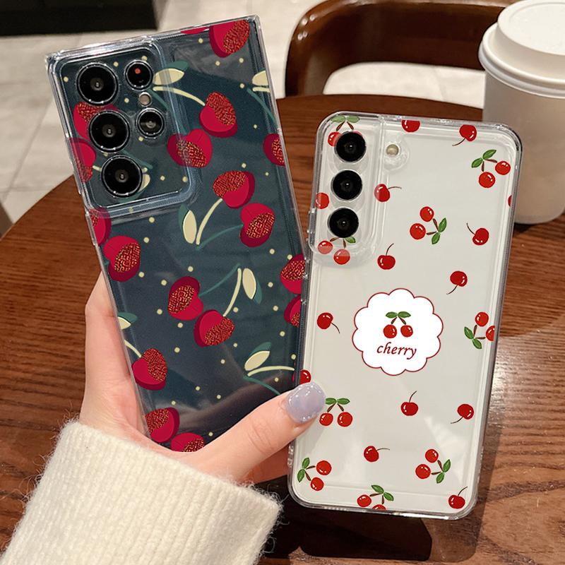 Чехол для телефона с узором «Маленькая вишня» для Samsung Galaxy S26 S25 S24 S23 Ultra S22 Plus S24 S21 FE S25Edge Прозрачный Мягкий ТПУ Чехол