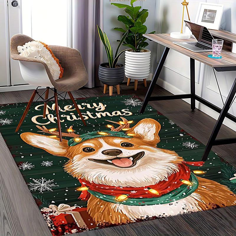 Christmas Corgi Chair Mat - Anime Cartoon Design, Non-Slip Carpet for Office Chair, Home Decor, Living Room, Bedroom, Gaming Room & Dormitory.R032