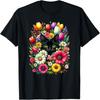 Бохо Милая черная кошка, прячущаяся в весенних цветах, футболка