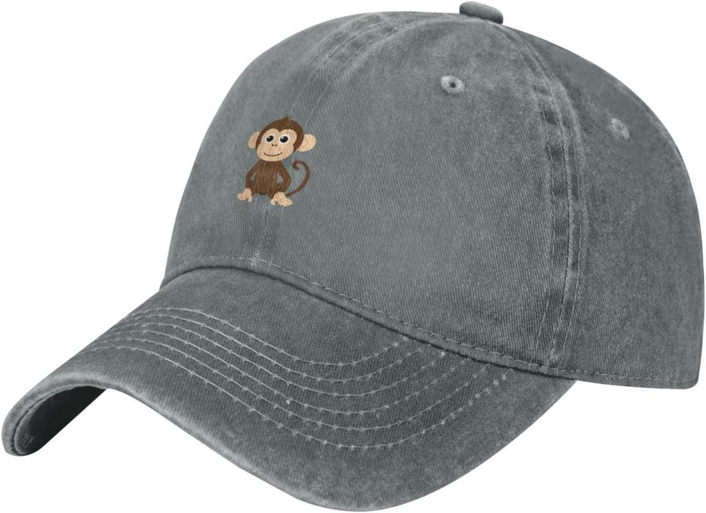 Black Naughty Little Monkey Printed Washed Cowboy Baseball Cap for Adults Stylish and Breathable Hat