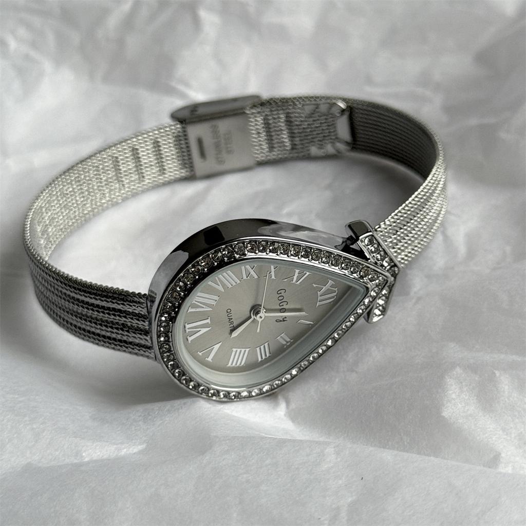Vintage Luxury Gilded Diamond Waterdrop Dial Watch Fashion Women Quartz Watch Roman Scale Watches Reloj De Mujer