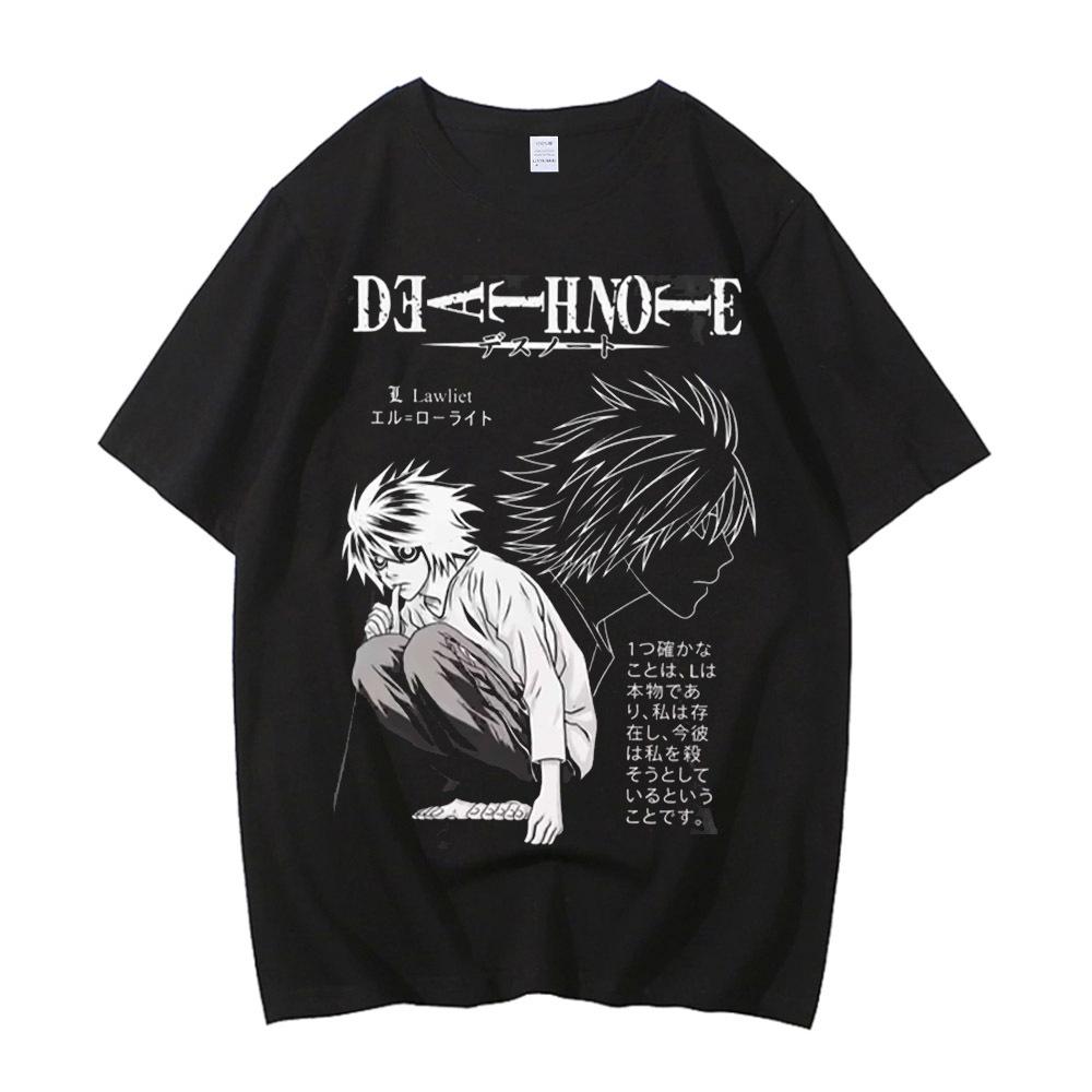 Хлопковая футболка Death Note мужская корейская одежда Графическая уличная одежда Винтажная Цифровая футболка Дышащая Поп-культура Цветная Панк4