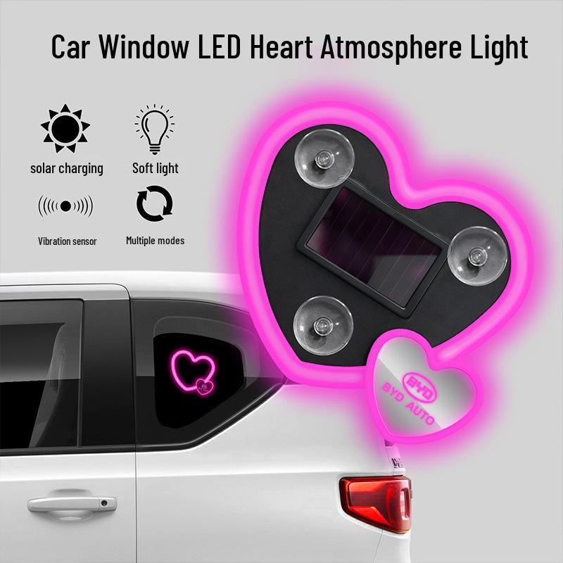 Подходит для моделей BYD: Qin PLUS, Song Pro, Sea Lion, Sea Leopard, Sea Gull, Tang L - Автомобильный Солнечный Светодиод Сердце - Декоративный Свет.