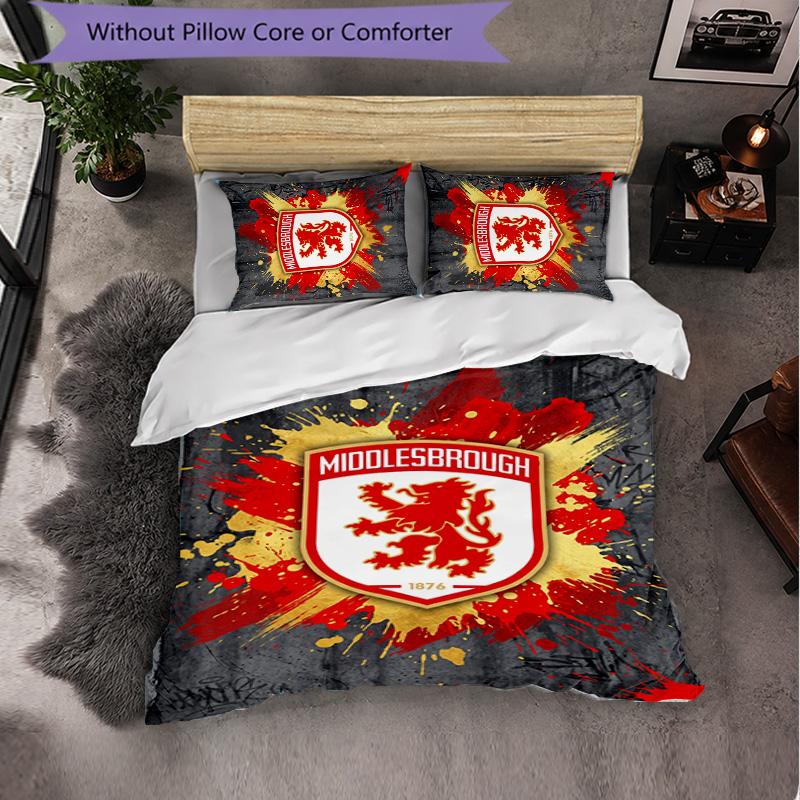 Middlesbrough FC Themed Bedding 3Pcs Duvet Cover Set Decorative Bed Linen For Teen Room Home Decoration