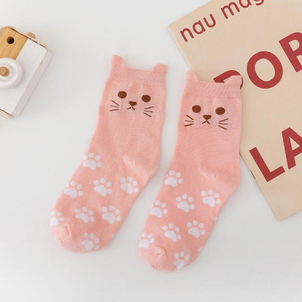 Breathable Medium Tube Socks Polyester Cotton Warm Knitting Socks New Winter Cat Paw Socks  Women