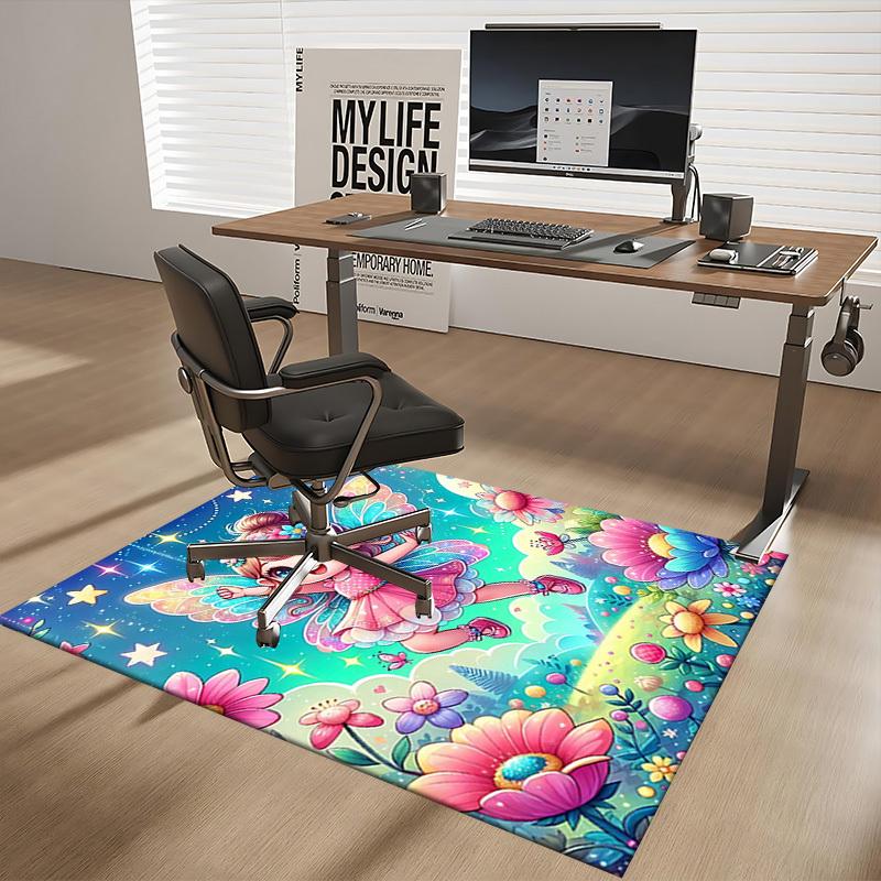 1pc Anime Fairy Chair Mat - Fantasy Floral Office Rug, Non-Slip Carpet for Desk Chairs, Decorative Gift for Anime Lovers, Suitable for Home and Office