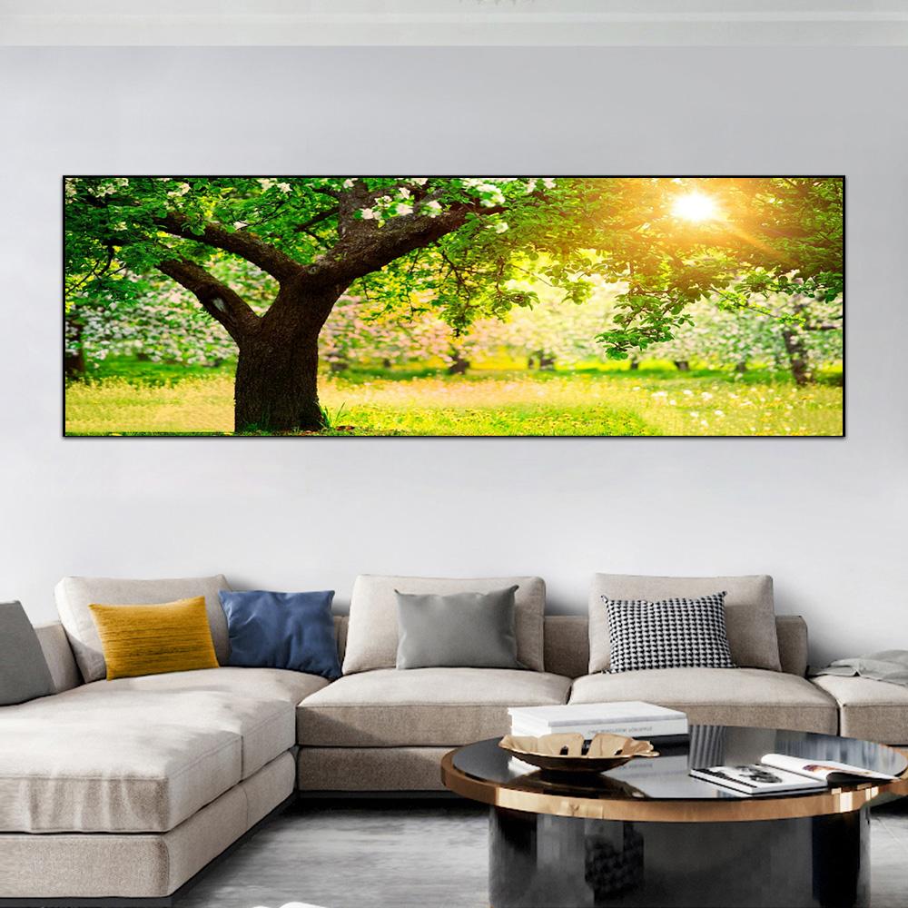 Пейзаж красный, зеленый, золотой, лист дерева, солнечный свет, холст, картина, плакат и принты, настенные художественные фотографии, домашний декор для гостиной, без рамки