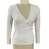 Женские осенние однотонные топы с глубоким v-образным вырезом и длинными рукавами, элегантные облегающие пуловеры с декором на пуговицах, топы в рубчик
