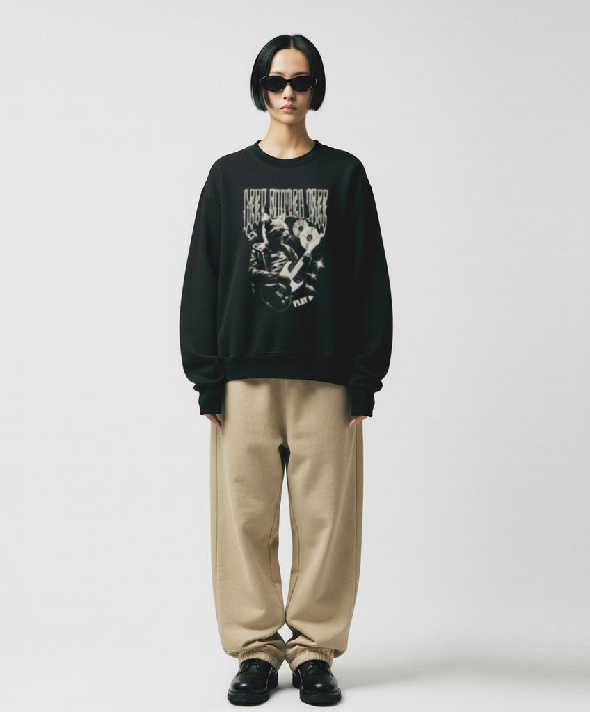 REBRENNER Dtg Guitar Cat Sweatshirt Black