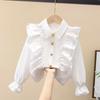 Для малышей, девочки, белая рубашка с длинным рукавом, кружевные топы для девочек, школьная форма, блузка, детская одежда