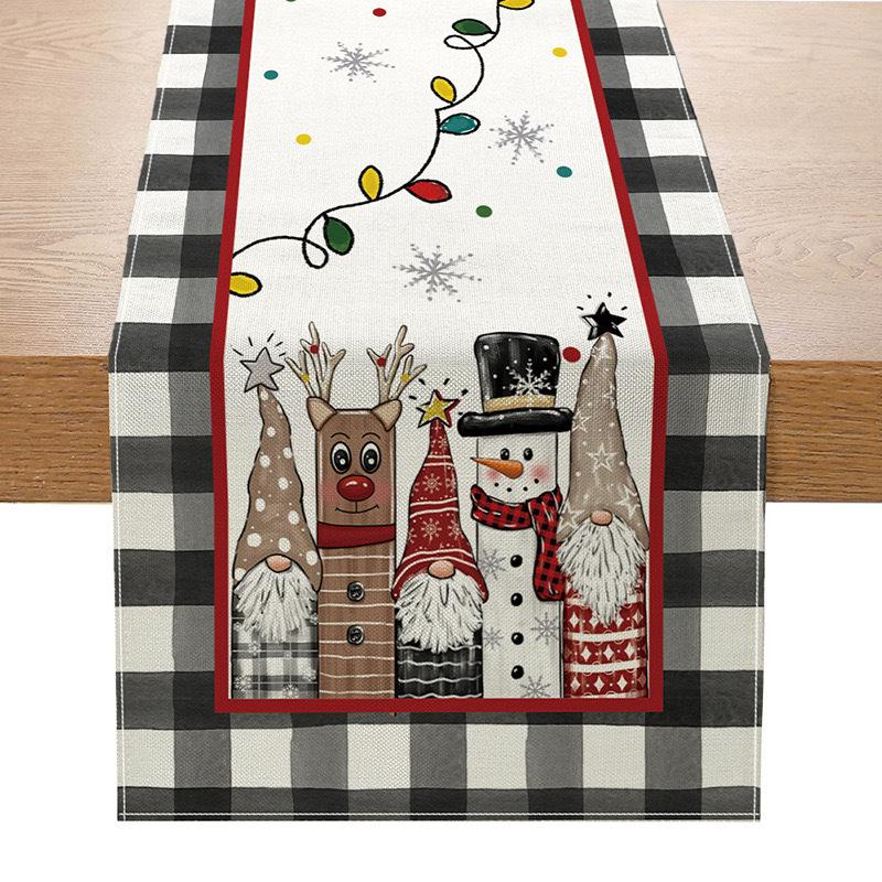 Рождественская настольная флажка Amazon Лен Печать Праздничная скатерть для кухонного стола Скатерть для гостиной