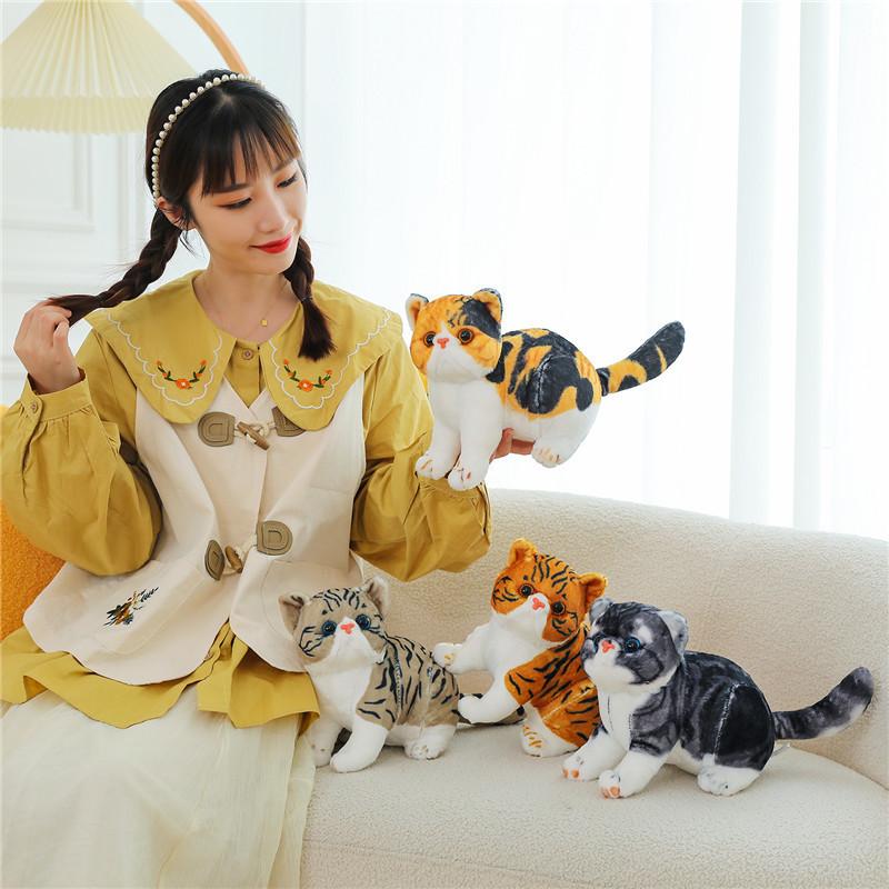 Очаровательная плюшевая игрушка серый кот, реалистичная короткошерстная мягкая кукла для детей