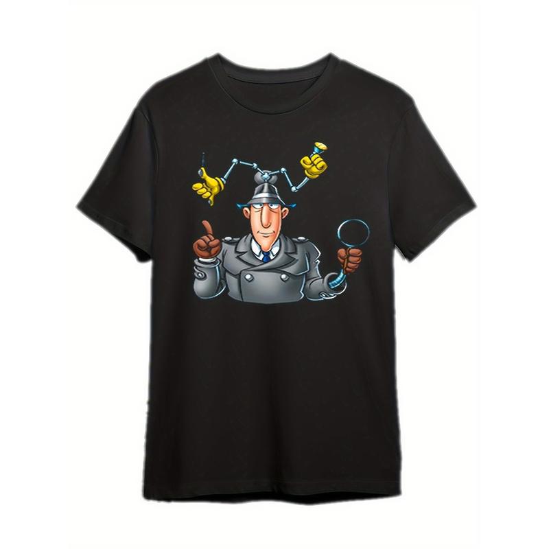 1pc Men's Inspector Gadget Retro T-Shirt - Iconic Print Short Sleeve Crew Neck Tee, Plus Size Regular Fit, Machine Washable Suitable for Casual Wear