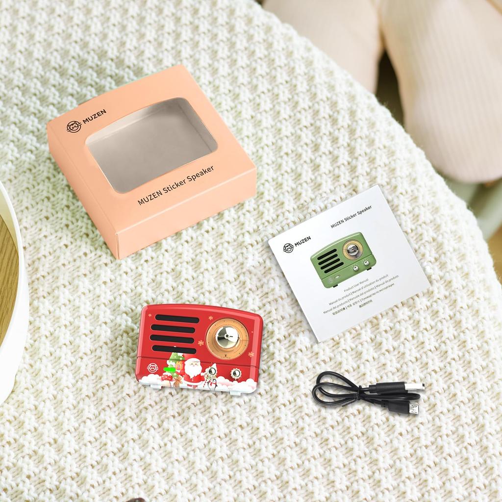 Bluetooth-динамик MUZEN PETA, Магнитный мини-динамик, Санта Рождество, Зарядка USB C, Компактный, Сверхлегкий, Милый, Ретро-дизайн (Красный рождественский)