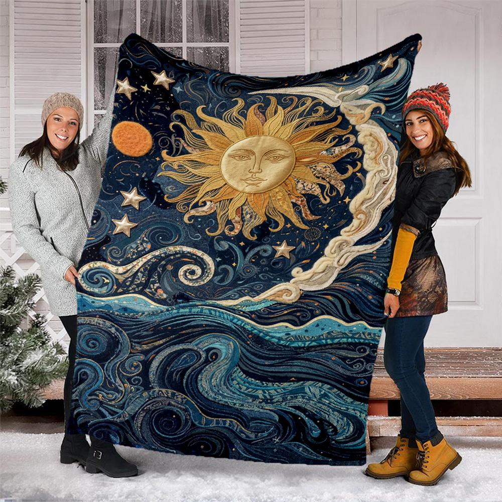 1pc Sun MoonOutdoor Blanket, Soft And Comfortable Blanket, Casual Warm Outdoor Blanket, Good Birthday Gift yy260328087