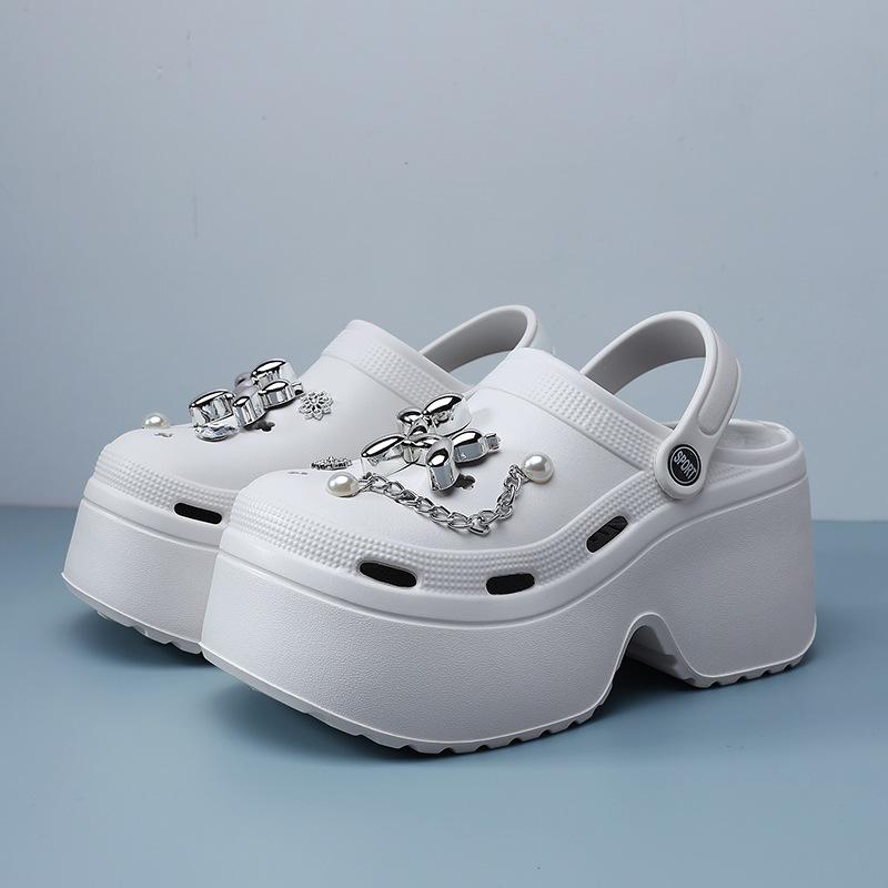 Женские сандалии Diy Clogs, летние босоножки на танкетке, женские модные туфли с цепочкой и толстыми каблуками