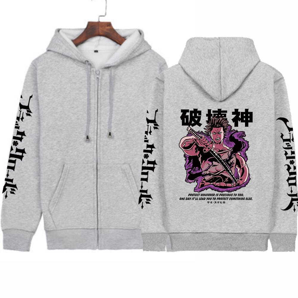 Japanese Anime Black Clover Pullover Yami Sukehiro Zipper Hoodies Sweatshirts Men Women Harajuku Long Sleeves Zip Up Jackets
