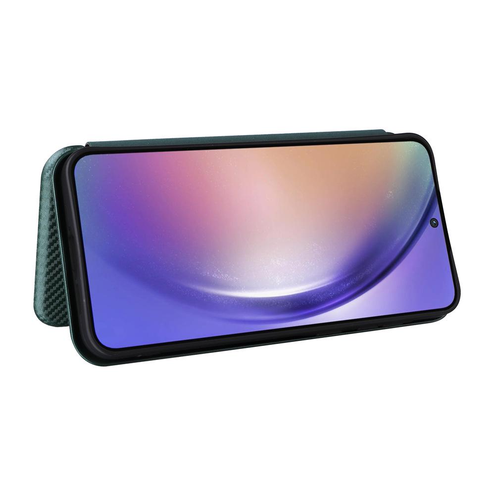 Совместимо с Samsung A55 5G Global: Кожаный чехол-книжка из углеродного волокна