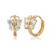 Windshow Cute Pink CZ Butterfly Small Huggie Hoop Earrings for Women Girls Kids Children Baby Yellow Gold Color Animal Jewelry