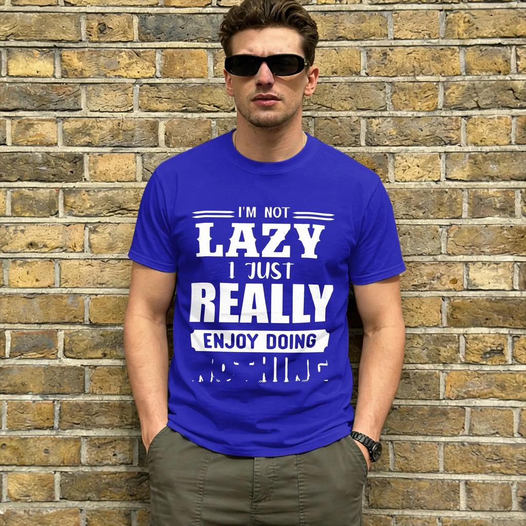 Men T-Shirt I'm Not Lazy I'm on Energy Saving Mode Creative 100% Cotton Tees Short Sleeve T Shirts Round Neck Tops Plus Size