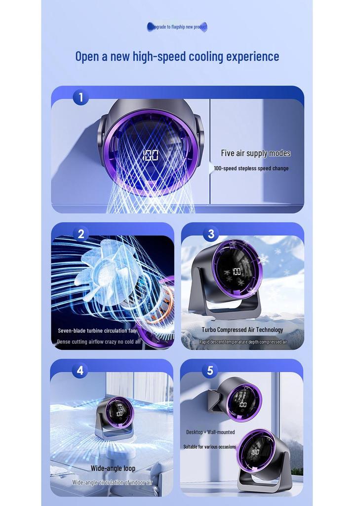 Portable Rechargeable Fan with Long Battery Life for Dormitory, Office, or Wall Mounting
