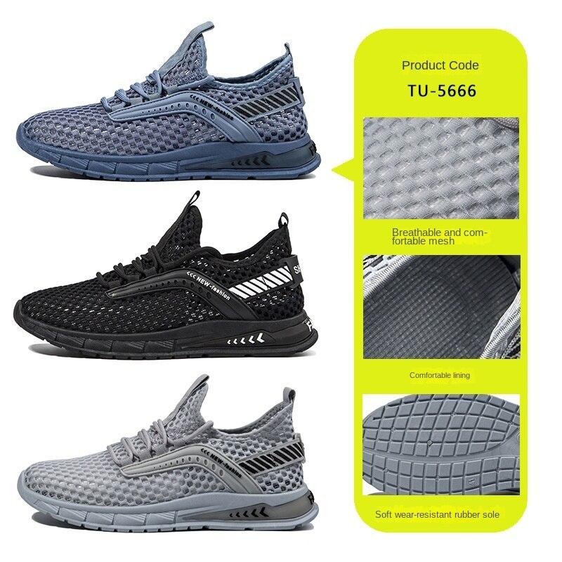 2023 New Fashion Summer Mesh Breathable 100 Mesh Hollow-out Thin Single Mesh Shoes for Men Running Light