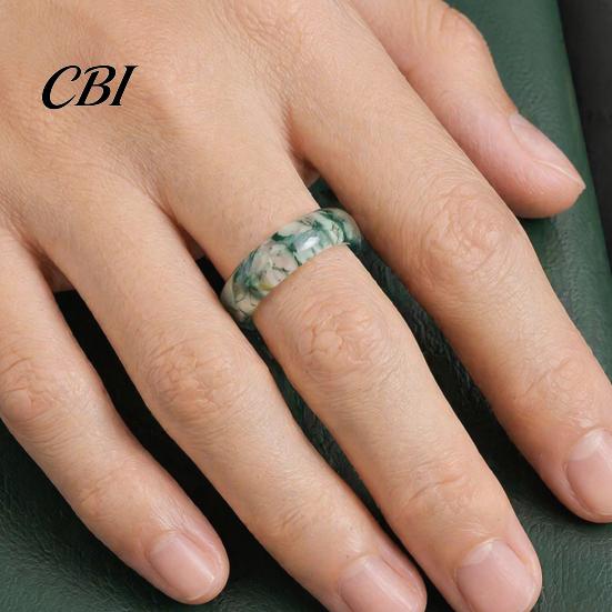 Hypoallergenic Finger Ring Faux Natural Moss Agate Ring, Fake Gemstone Statement Healing Nature Inspired Jewelry Stone for Men Women Band