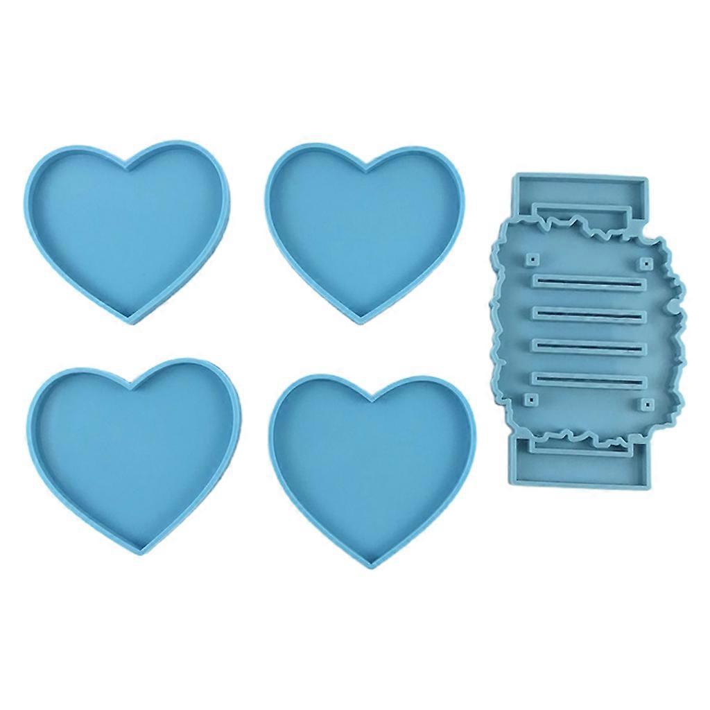 5 Pcs Love Heart Shaped Coaster Epoxy Resin Mold Cup Mat Casting Silicone Mold