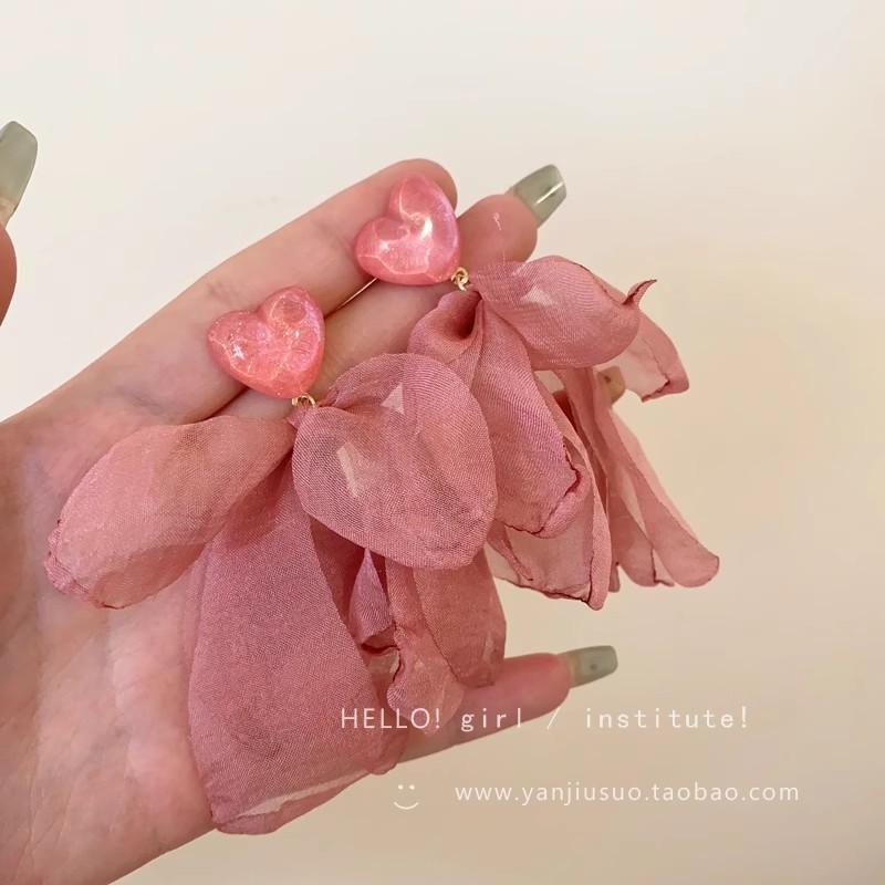 Серьги-лепестки из сетки, супер фея, мори-мода, универсальные серьги-гвоздики, милое девичье сердце, маленькие свежие серьги