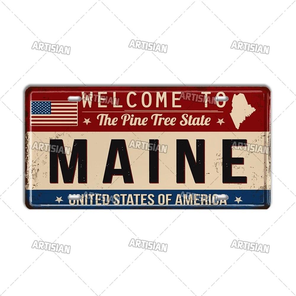 Artisian USA License Plate US Welcome To Metal Sign Landmark City State Decorative Plaque Wall Decor Garage Bar Pub Club Hotel
