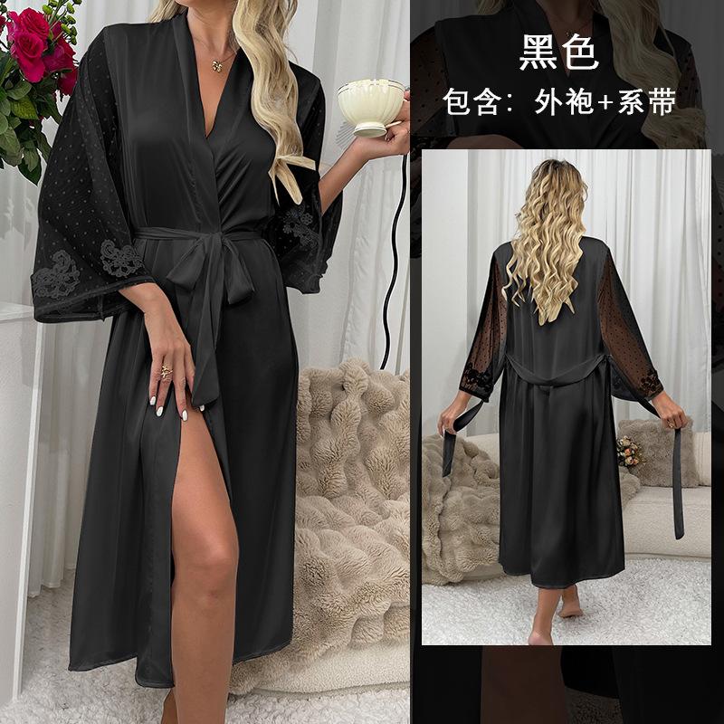Сексуальная имитация шелка весна-лето пижама атласная свадебная ночная рубашка кружево удлиненное утреннее платье