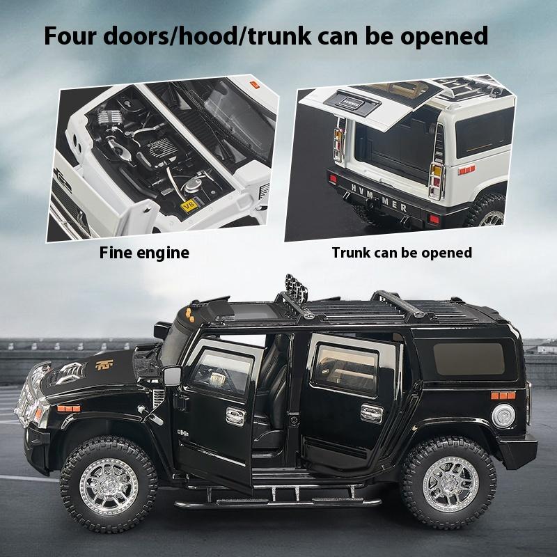 1:18 HUMMER H2 Highway 61 Off Road SUV Alloy Metal Diecast Model Car High Simulation Collectible Children Toy Car Sound & Light