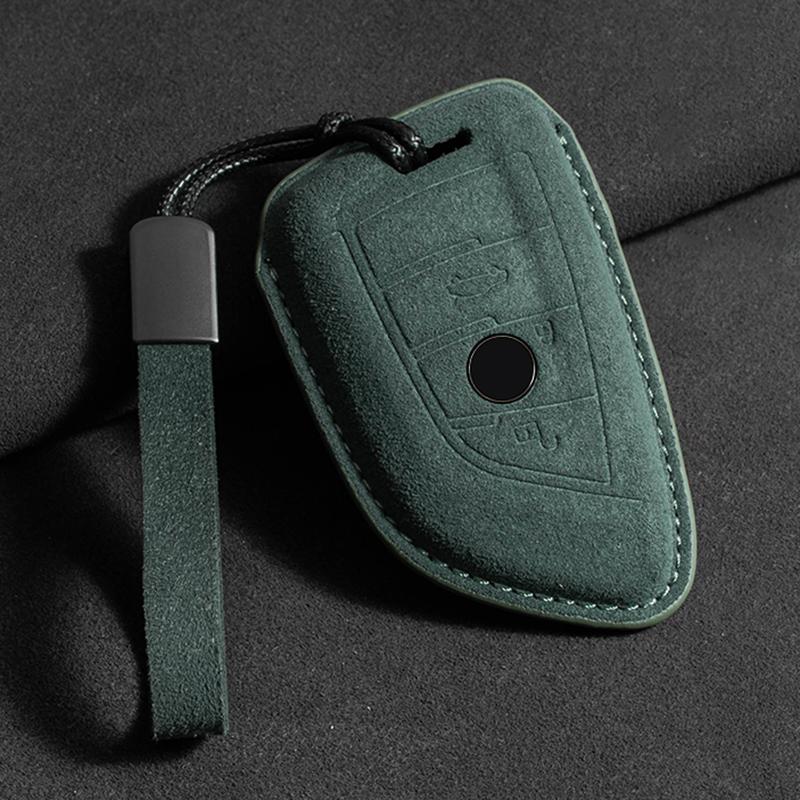 Suede Leather Car Key Case Cover Fit For X1 X3 X5 X6 3 5 Series Non-OEM Keychain Accessories