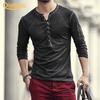 Men Solid Color Casual V Neck Thin Buttons T-shirt