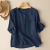 ZANZEA Женская летняя повседневная блузка с коротким рукавом и круглым вырезом