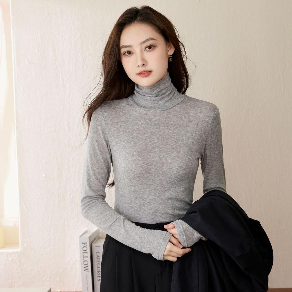 Women's Slim Fit Lightweight Tencel Wool Half-Turtleneck Top for Autumn/Winter 2024
