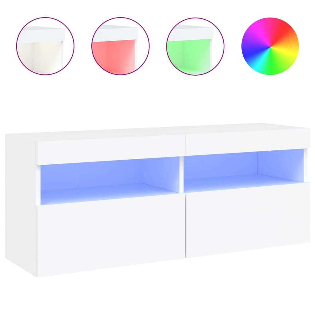 Wall Mounted TV Cabinet with RGB LED Lights White 100 x 30 x 40 cm